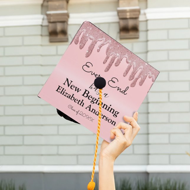 Custom Inspirational Quote Pink Glitter  Graduation Cap Topper (Creator Uploaded)