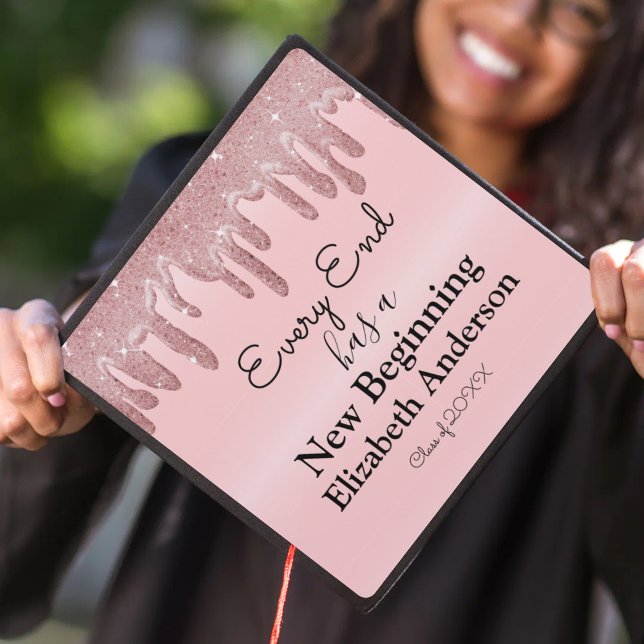 Custom Inspirational Quote Pink Glitter  Graduation Cap Topper (Creator Uploaded)