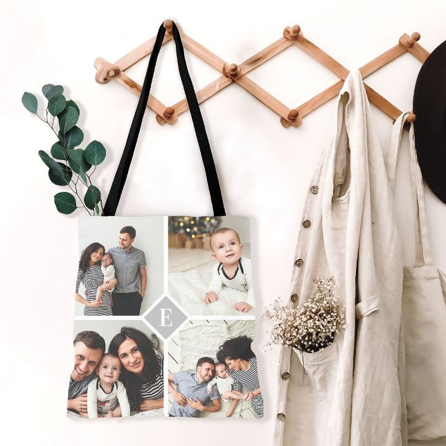 Custom Instagram Photo Collage Family Monogram Tote Bag (Creator Uploaded)