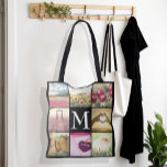Custom instagram photo collage name initial tote bag<br><div class="desc">Personalized picture collage with custom name initial monogram</div>
