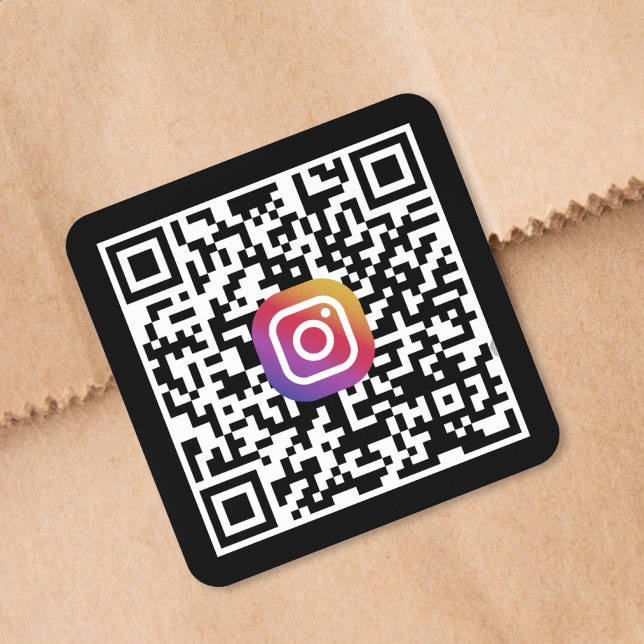 Custom Instagram QR Code Black Square Sticker (Custom Instagram QR Code Square Sticker)