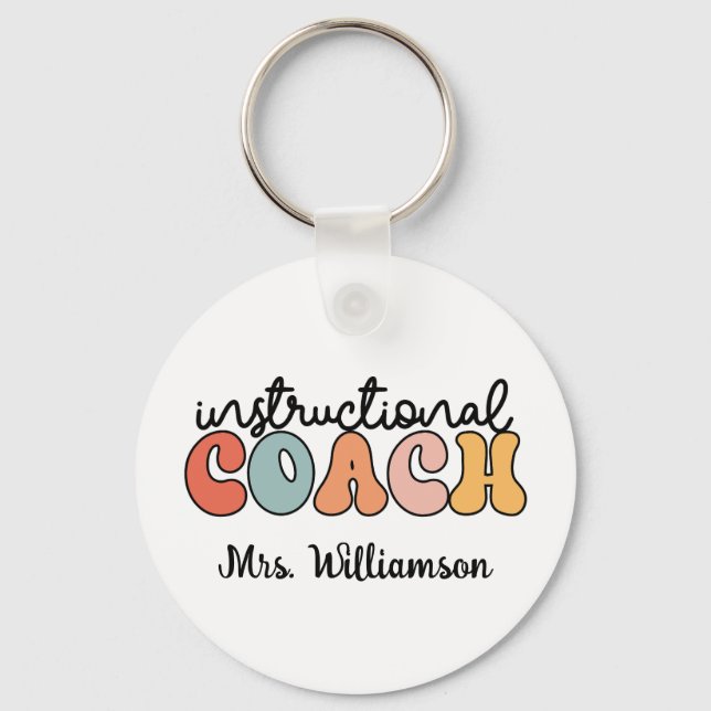 Custom Instructional Coach Educational Coach Retro Keychain (Front)