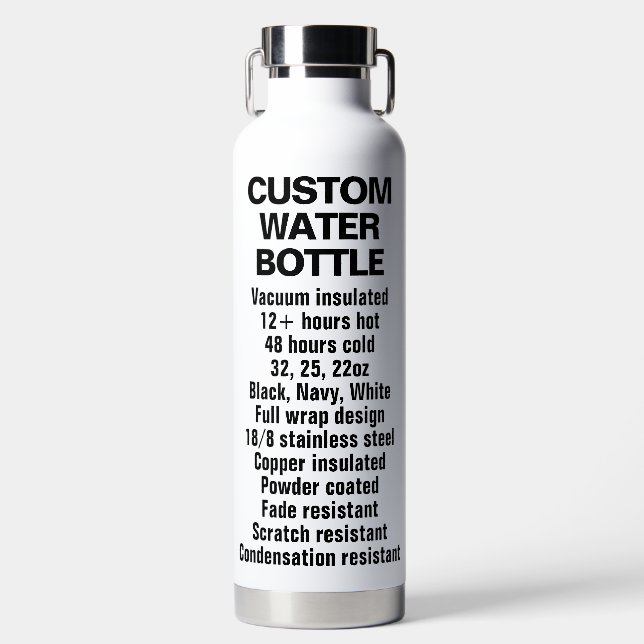 Custom Insulated Steel & Copper Bottle 32oz WHITE (Front)
