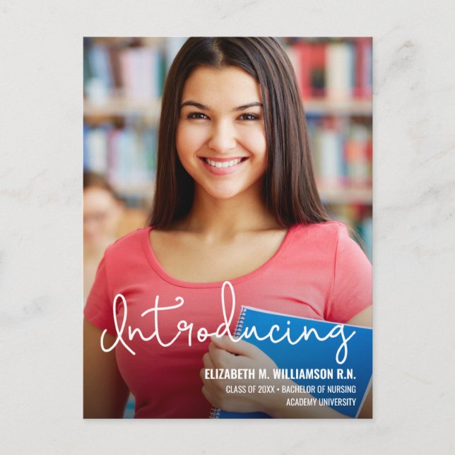 Custom Introducing Nurse Grad photo Announcement  Postcard (Front)
