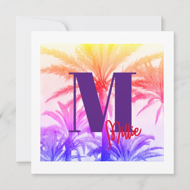 custom INVITATION summer tropical palm tree 80's  (Front)