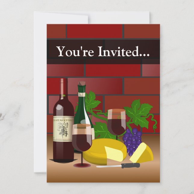 Custom Invitation, Wine and Cheese Table Scene Invitation (Front)