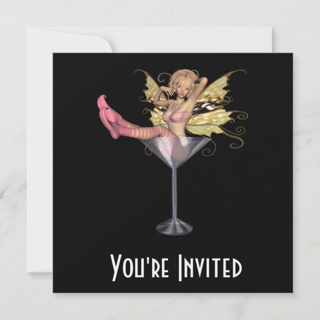 CUSTOM INVITES - Pink Martini Glass 3D Fairy Girl (Front)