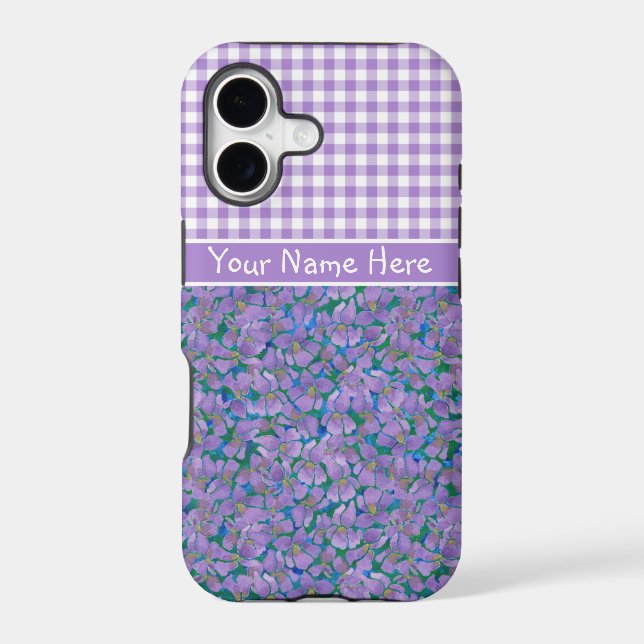 Custom iPhone 5/5s Case, Violets and Check Gingham (Back)