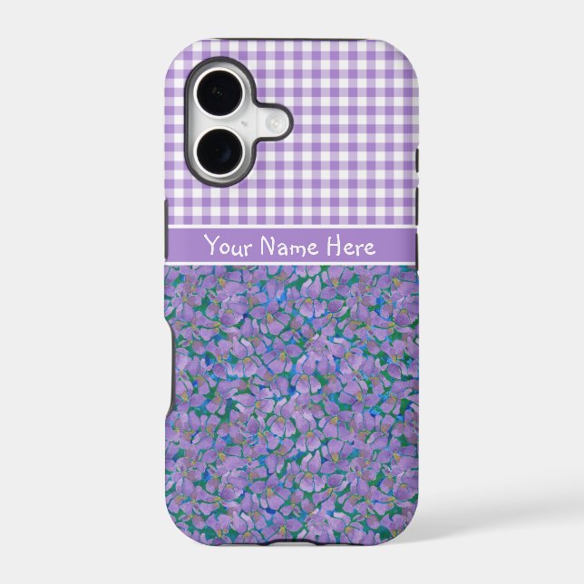 Custom iPhone 5/5s Case, Violets and Check Gingham (Back)