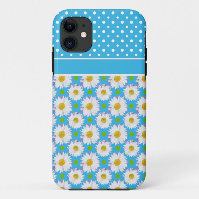 Custom iPhone 5 Xtreme Case: Polkas, Daisies, Blue Case-Mate iPhone Case (Back)