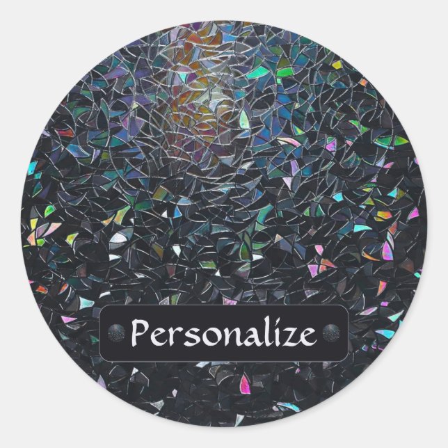 Custom Iridescent Abstract Stained Glass Pattern Classic Round Sticker (Front)
