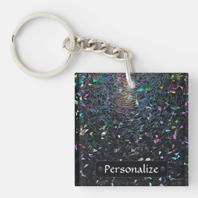 Custom Iridescent Abstract Stained Glass Pattern Keychain (Front)