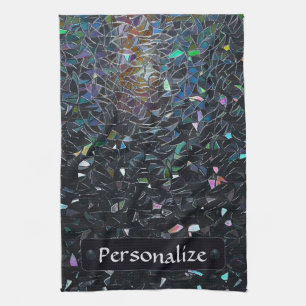 Custom Iridescent Abstract Stained Glass Pattern Kitchen Towel
