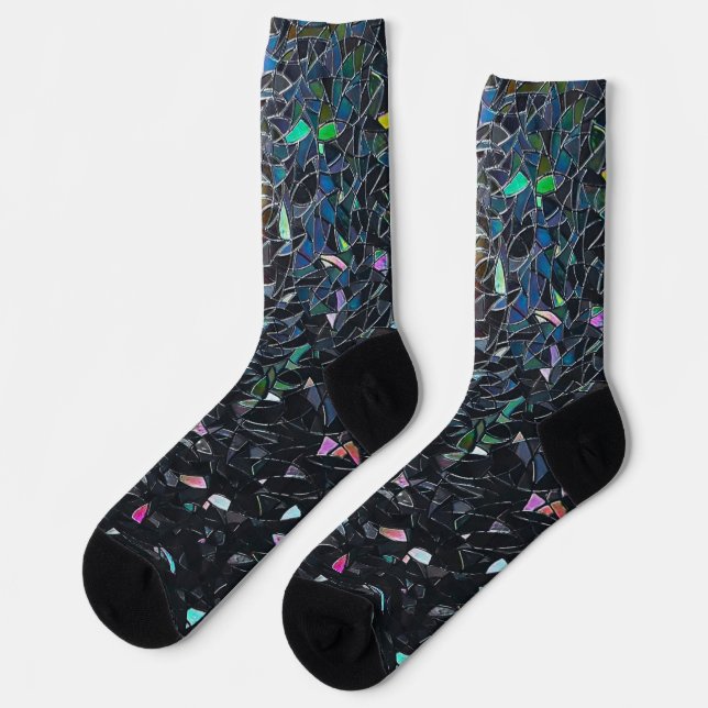 Custom Iridescent Abstract Stained Glass Pattern Socks (Left)