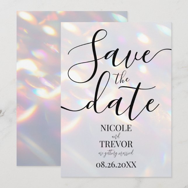 Custom Iridescent Lights Wedding Save The Date (Front/Back)