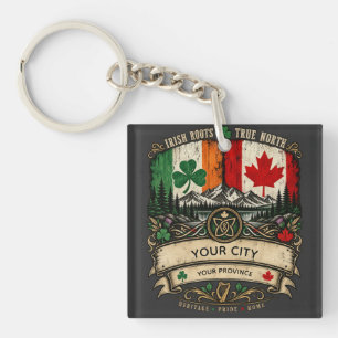 Custom Irish Canadian Flag City Province Heritage Keychain