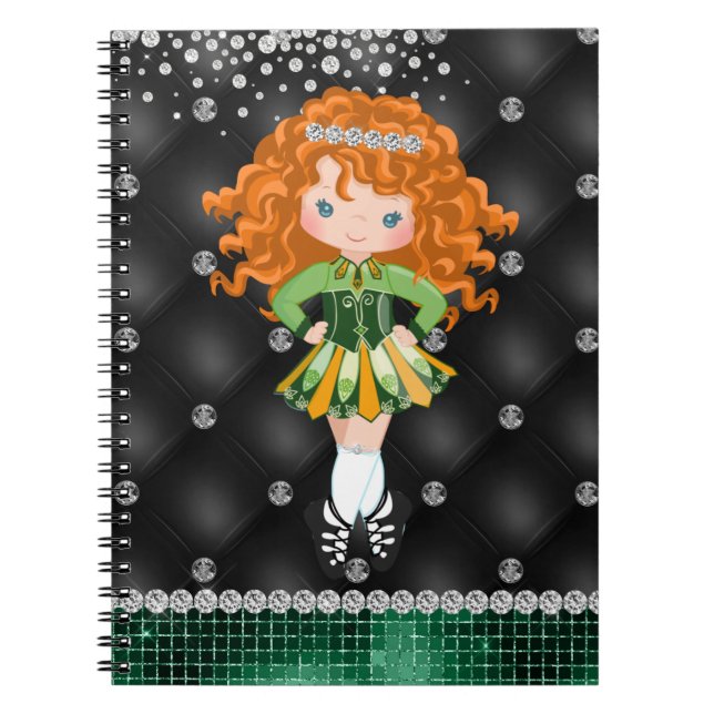 Custom Irish Dance Redhead Girl Green, Black Notebook (Front)