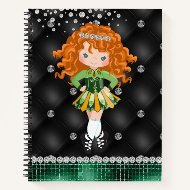 Custom Irish Dance Redhead Girl Green, Black Notebook (Front)