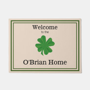 Custom Irish Family Welcome Door Mat with Shamrock