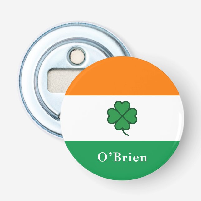 Custom Irish Flag Bottle Opener with Last Name (Front)
