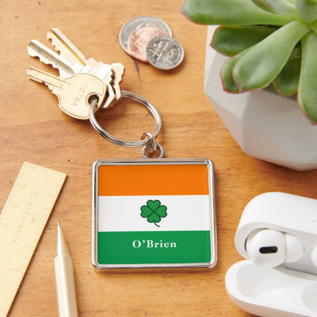 Custom Irish Flag Bottle Opener with Last Name Keychain (Desk)