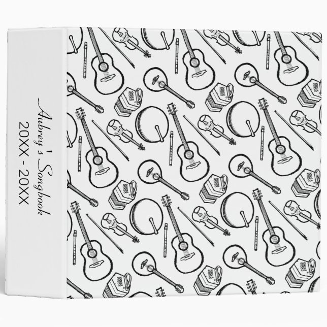 Custom Irish Music Instrument Pattern Binder (Front/Spine)