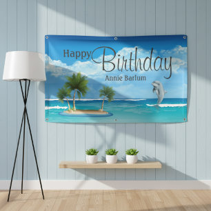 Custom Island Dolphin Happy Birthday Banner