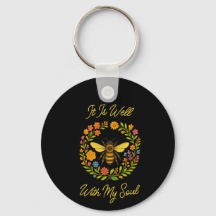 Custom "It Is Well With My Soul" Boho Honeybee Keychain