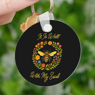 Custom "It Is Well With My Soul" Boho Honeybee Keychain