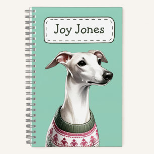 Custom Italian Greyhound Watercolor Xmas Sweater Notebook