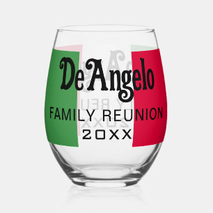 Custom Italian Surname Flag Colours Reunion Stemless Wine Glass