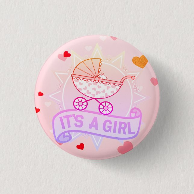 Custom IT'S A GIRL Baby Gender Reveal Party Pins  (Front)