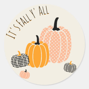 Custom It's Fall Y'All Pumpkin Chequered Dots Classic Round Sticker