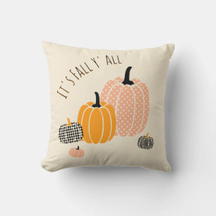 Custom It's Fall Y'All Pumpkin Chequered Dots Throw Pillow
