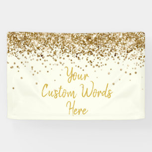 Custom Ivory Gold Birthday Party Photo Booth Prop Banner