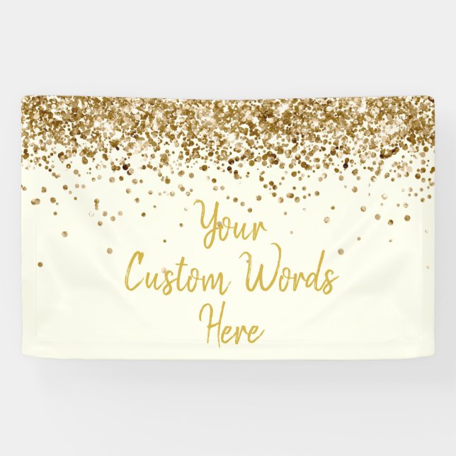 Custom Ivory Gold Birthday Party Photo Booth Prop Banner (Horizontal)
