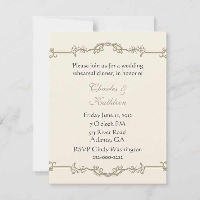 Custom Ivory Wedding Rehearsal Dinner Invitation (Front)