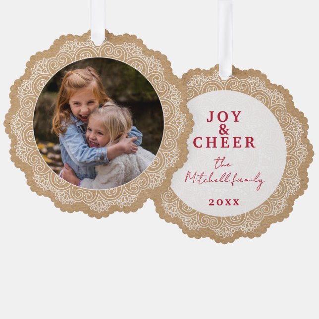 Custom Ivory White Mandala Wreath Ornament Card (Front/Back)