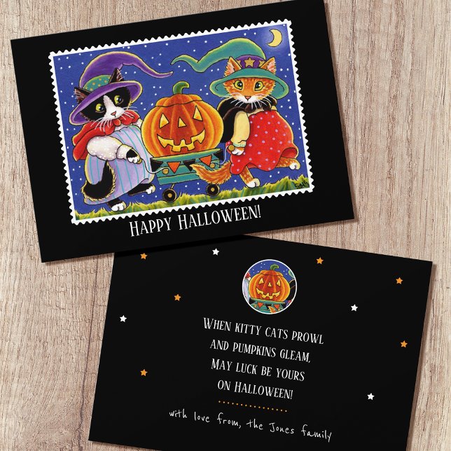 Custom Jack O'Lantern Halloween Witch Cat Flat Card (Creator Uploaded)