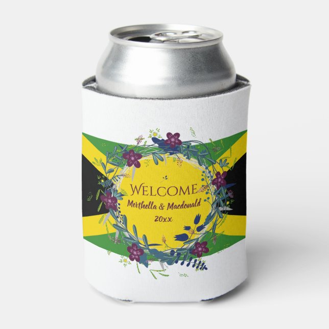 Custom Jamaica Flag Wedding Can Cooler (Can Front)