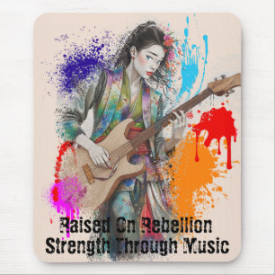 Custom Japanese Woman Guitarist Art Inspirational Mouse Pad