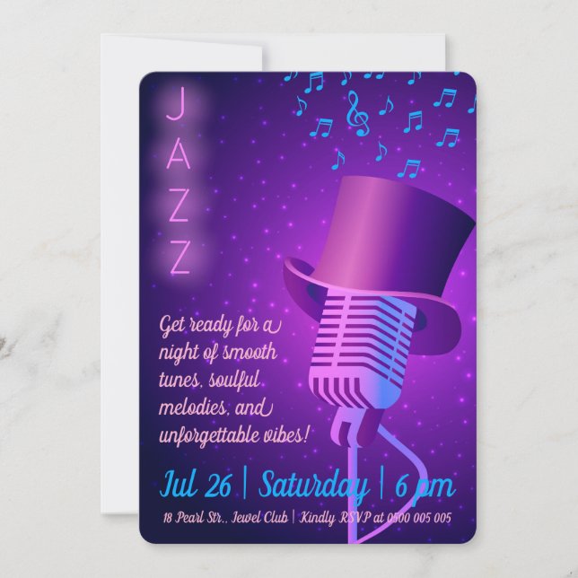 Custom Jazz Club Invitation with Retro Microphone  (Front)