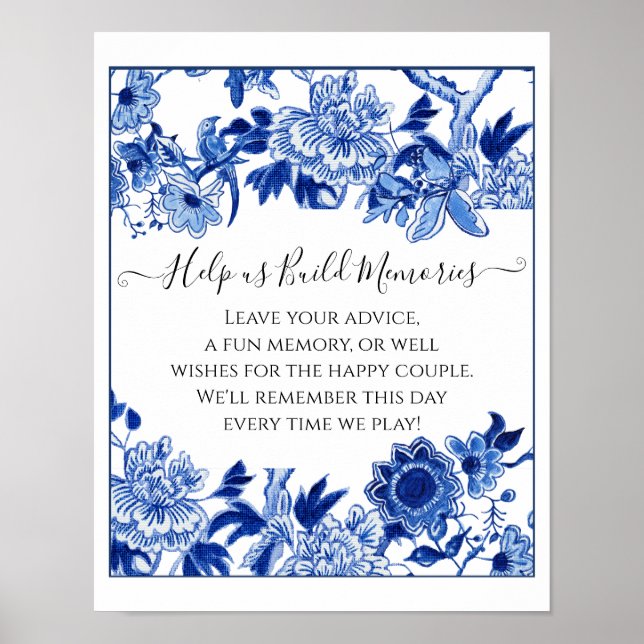 Custom Jenga Bridal Shower Sign 10x12 Blue White (Front)