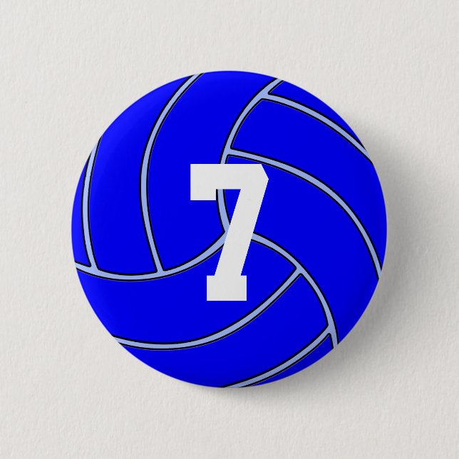 CUSTOM JERSEY NUMBER Blue Volleyball Round Button (Front)