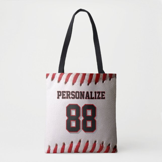 Custom Jersey Number & Name Baseball Player Design Tote Bag (Front)