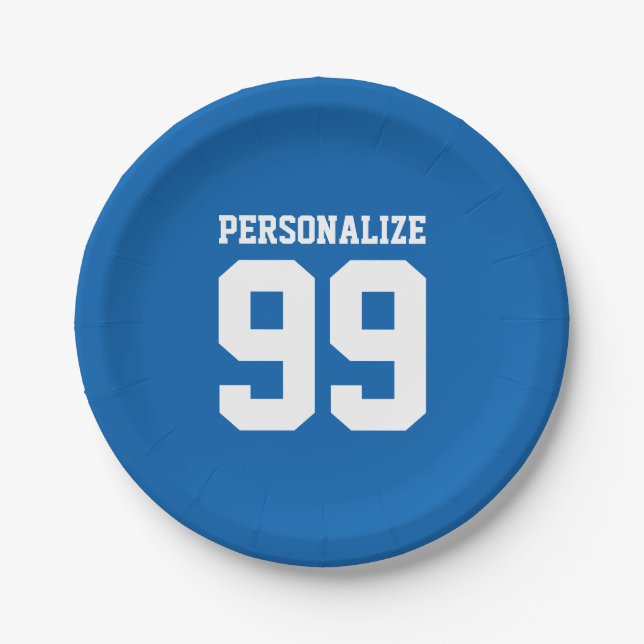 Custom jersey number paper plates for birthday (Front)