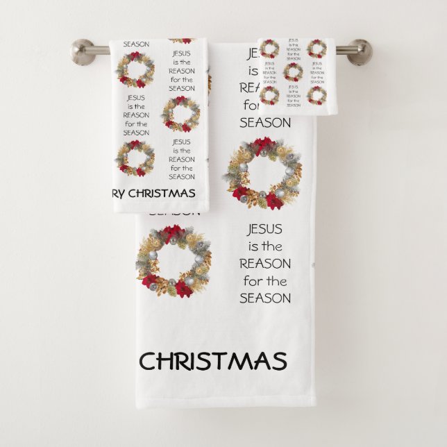 Custom JESUS IS THE REASON Christmas Bath Towel Set (Insitu)