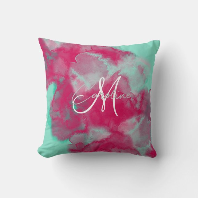 Custom Jewel tone Abstract  Monogram Name  Throw P Pillow (Front)