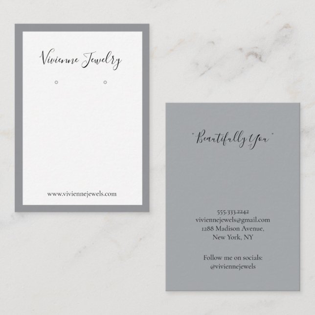 Custom Jewellery Earrings Ash Grey Display Card (Front/Back)