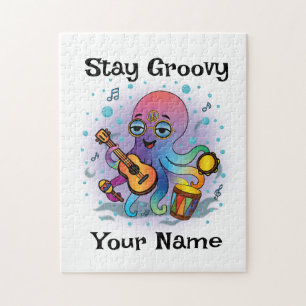 Custom Jigsaw Puzzle Retro Octopus Name & Text